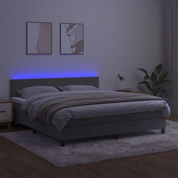 vidaXL Sommier &agrave; lattes de lit avec matelas LED Gris clair 180x200 cm
