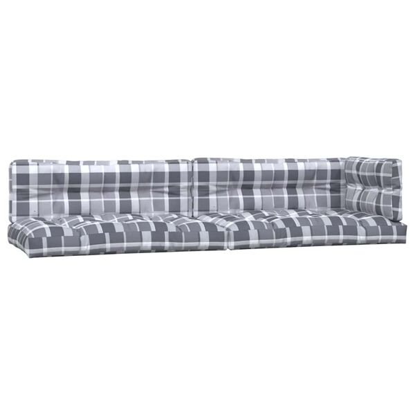 vidaXL Coussins de palette lot de 5 motif &agrave; carreaux gris tissu