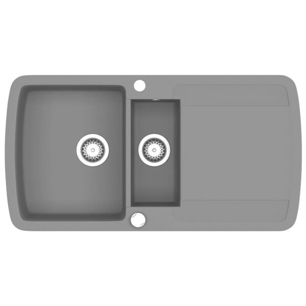 vidaXL &Eacute;vier de cuisine en granit Double bac Gris