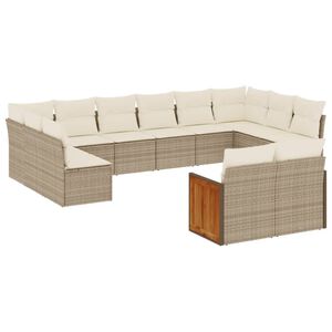 vidaXL Salon de jardin avec coussins 12 pcs beige r&eacute;sine tress&eacute;e