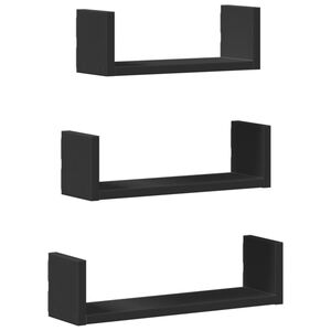vidaXL &Eacute;tag&egrave;res murales 3 pcs noir bois d'ing&eacute;nierie