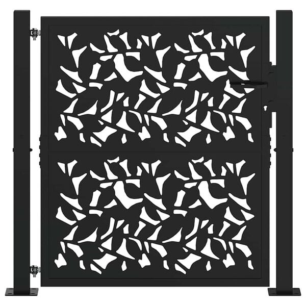vidaXL Portail de jardin noir 100x100 cm en acier avec motif feuille