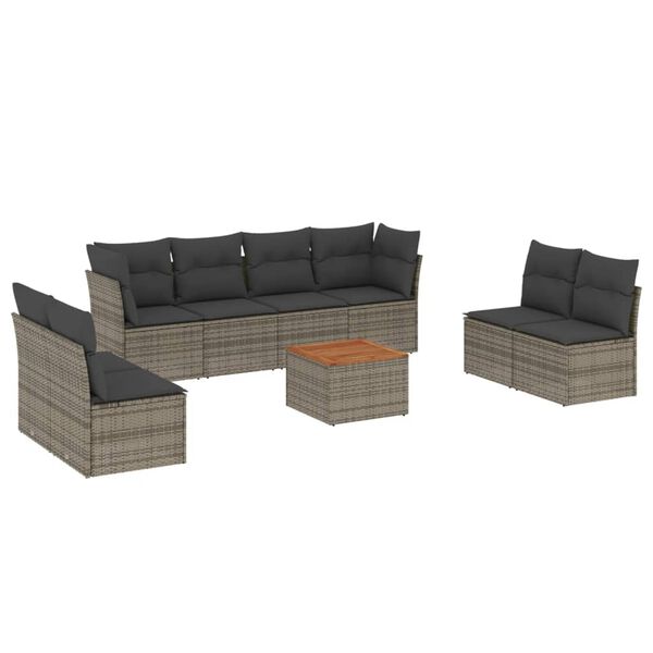vidaXL Salon de jardin 9 pcs avec coussins gris r&eacute;sine tress&eacute;e