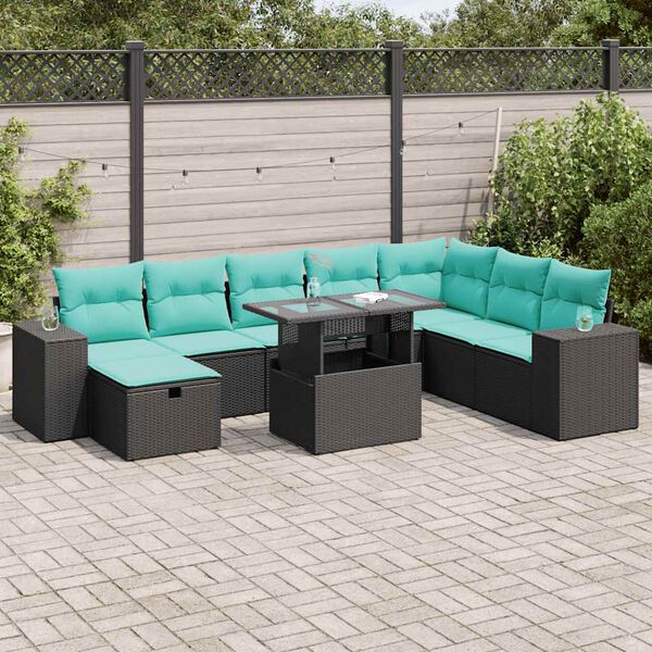 vidaXL Salon de jardin avec coussins 9 pcs gris r&eacute;sine tress&eacute;e acacia