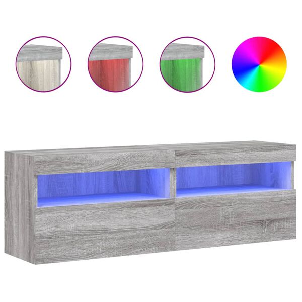 vidaXL Meubles TV muraux et lumières LED 2pcs sonoma gris 60x30x40 cm