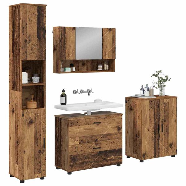 vidaXL Ensemble de mobilier de salle de bain 4 pcs Bois Ancien