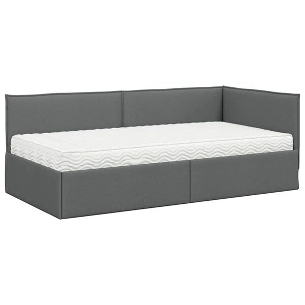 vidaXL Cadre de lit d'angle avec matelas 2 pcs Gris Velours