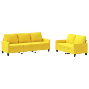 vidaXL Ensemble de canap&eacute;s 2 pcs avec coussins Jaune clair Tissu