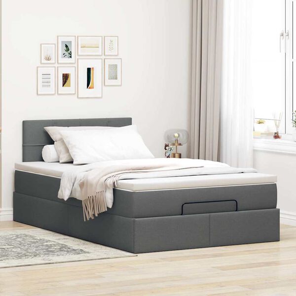 vidaXL Lit ottoman avec matelas et LED gris fonc&eacute; 120x200 cm tissu