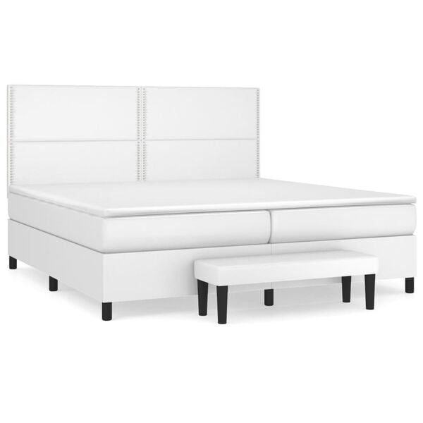vidaXL Sommier à lattes de lit avec matelas Blanc 200x200cm Similicuir