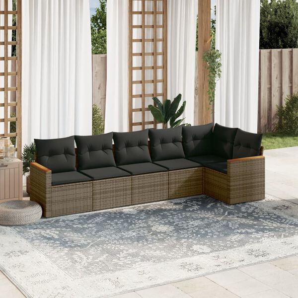 vidaXL Salon de jardin 6 pcs avec coussins gris r&eacute;sine tress&eacute;e