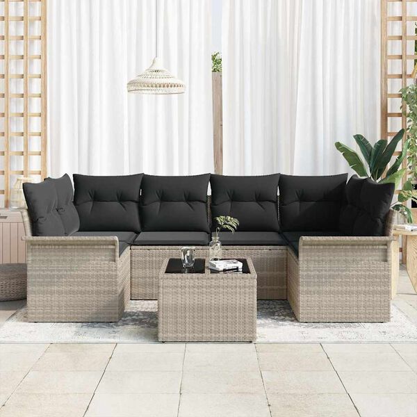 vidaXL Ensemble de canapé de jardin 7 pcs Gris clair polyrotin