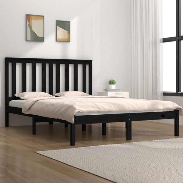 vidaXL Cadre de lit sans matelas noir bois massif 140x190 cm