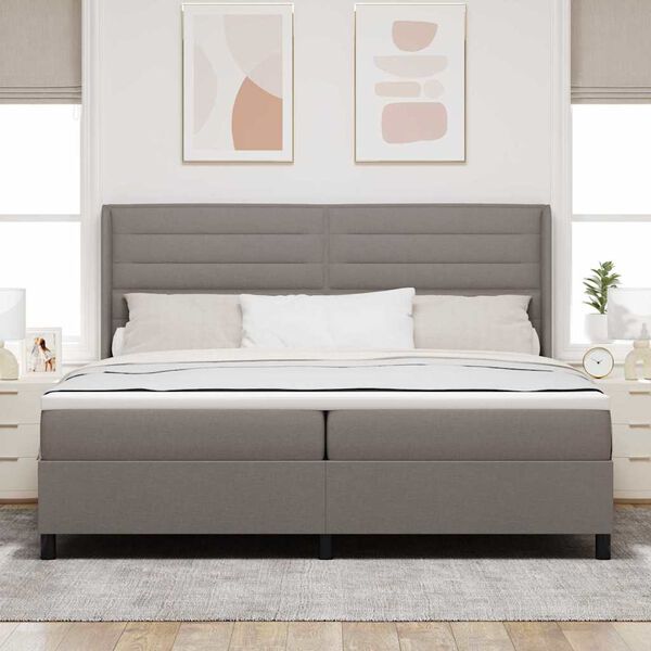 vidaXL Lit &agrave; ressorts avec matelas Taupe 200 x 200 cm tissu