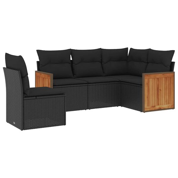 vidaXL Salon de jardin 5 pcs avec coussins noir r&eacute;sine tress&eacute;e