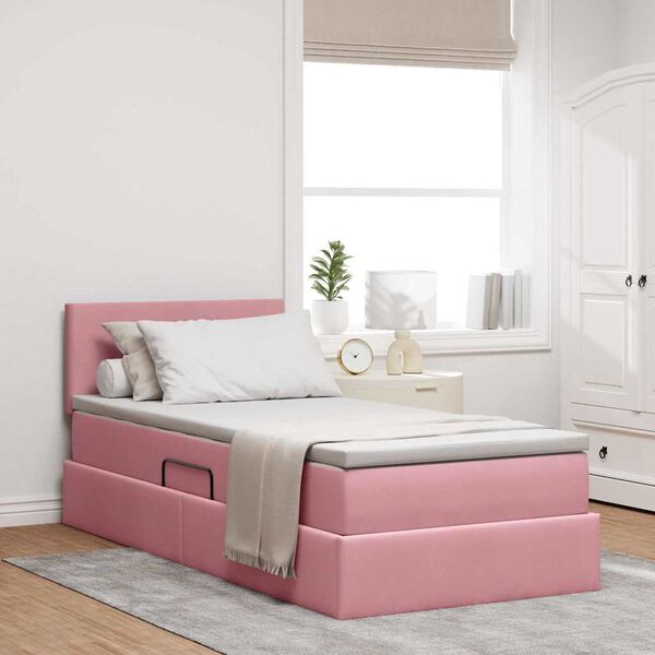 vidaXL Lit de Rangement avec matelas Rose 90 x 190 cm Velours