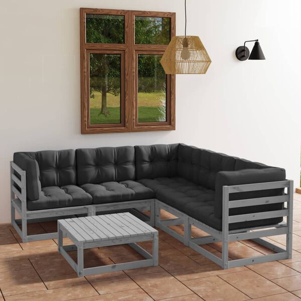 vidaXL Salon de jardin 6 pcs avec coussins Bois de pin massif