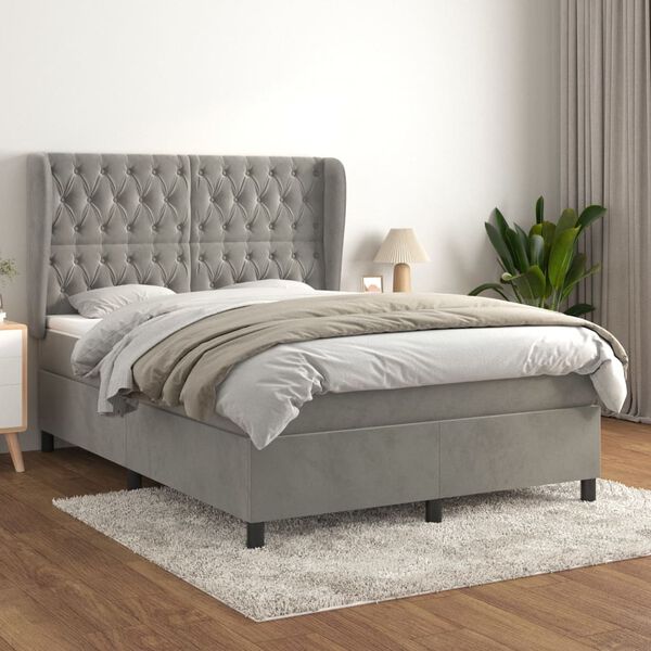 vidaXL Sommier &agrave; lattes de lit et matelas Gris clair 140x190cm Velours