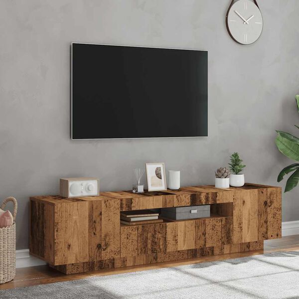 vidaXL Meuble TV avec lumières LED vieux bois bois d'ingénierie