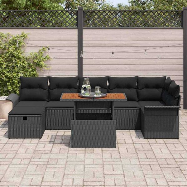 vidaXL Ensemble de canap&eacute; de jardin 8 pcs Noir polyrotin