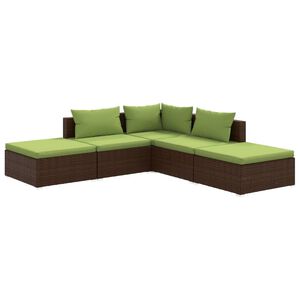 vidaXL Salon de jardin 5 pcs avec coussins r&eacute;sine tress&eacute;e marron