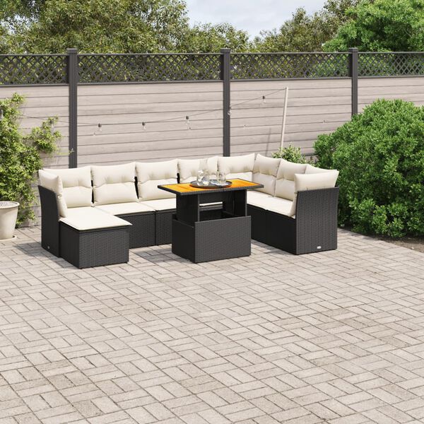 vidaXL Salon de jardin 9 pcs avec coussins noir r&eacute;sine tress&eacute;e