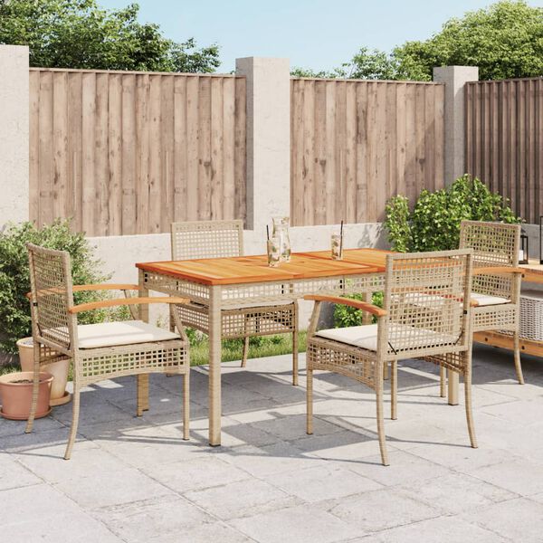 vidaXL Ensemble &agrave; manger de jardin avec coussins 5pcs Beige poly rotin