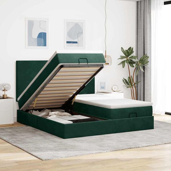 vidaXL Cadre de lit ottoman avec matelas vert fonc&eacute; 200x200 cm velours