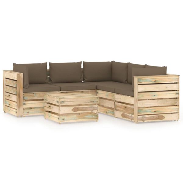 vidaXL Salon de jardin 6 pcs avec coussins Bois impr&eacute;gn&eacute; de vert