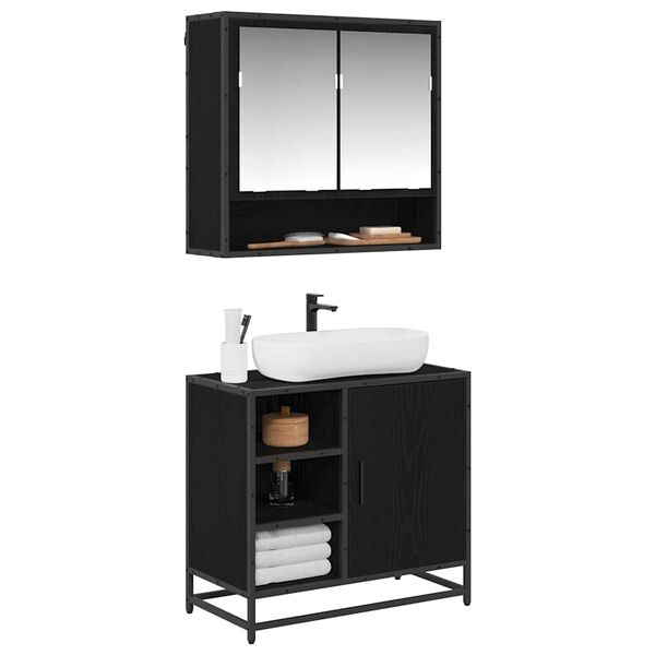 vidaXL Ensemble de mobilier de salle de bain 2 pcs Ch&ecirc;ne noir