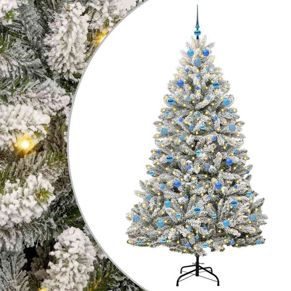 vidaXL Sapin de No&euml;l artificiel Vert et blanc 210 cm PVC et m&eacute;tal
