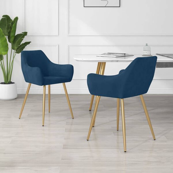 vidaXL Chaises &agrave; manger lot de 2 Bleu Velours