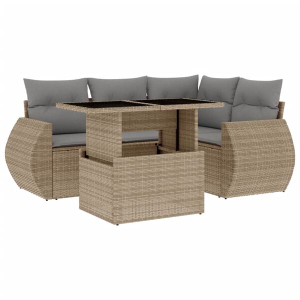 vidaXL Salon de jardin avec coussins 5 pcs beige r&eacute;sine tress&eacute;e
