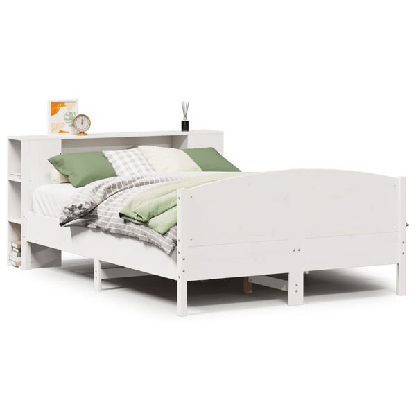 vidaXL Lit bibliothèque sans matelas blanc 135x190 cm bois pin massif