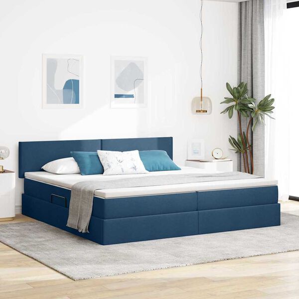 vidaXL Lit avec rangement et matelas avec matelas Bleu 200 x 200 cm