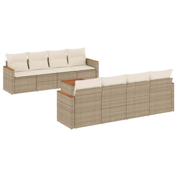 vidaXL Salon de jardin avec coussins 9 pcs beige r&eacute;sine tress&eacute;e