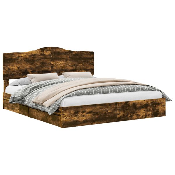 vidaXL Lit de Rangement Ch&ecirc;ne fum&eacute; 180 x 200 cm Bois d'ing&eacute;nierie