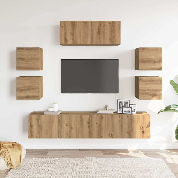 vidaXL Ensemble de meuble TV mural 7 pcs ch&ecirc;ne artisanal