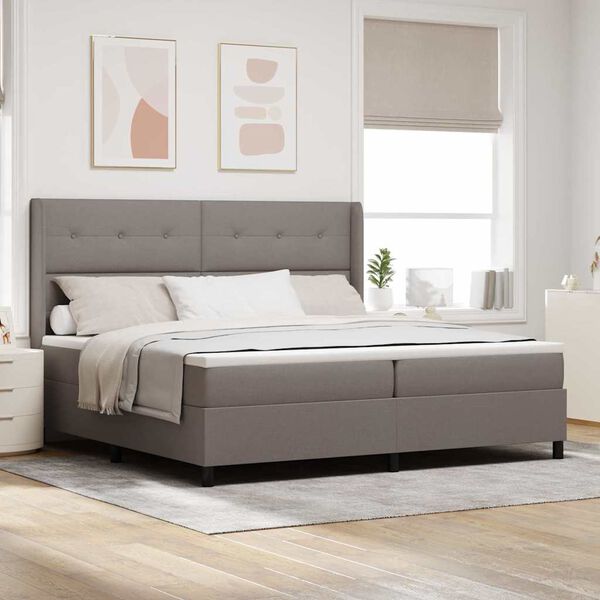 vidaXL Lit &agrave; ressorts avec matelas Taupe 200 x 200 cm tissu
