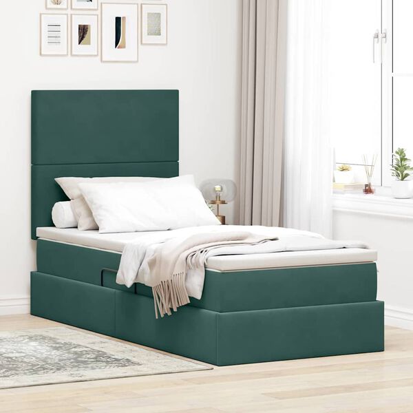 vidaXL Lit avec rangement et matelas Vert fonc&eacute; 90 x 190 cm Velours