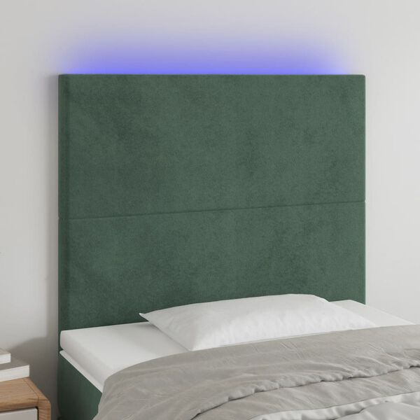 vidaXL T&ecirc;te de lit &agrave; LED Vert fonc&eacute; 80x5x118/128 cm Velours