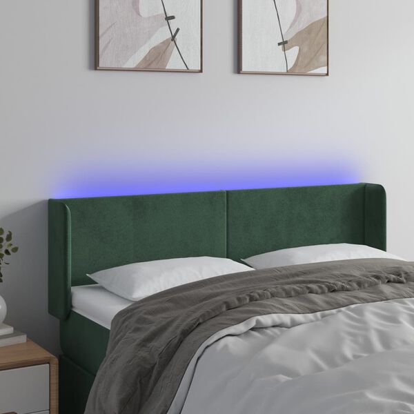 vidaXL T&ecirc;te de lit &agrave; LED Vert fonc&eacute; 147x16x78/88 cm Velours
