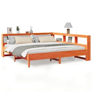 vidaXL Lit biblioth&egrave;que sans matelas cire marron 200x200 cm pin massif