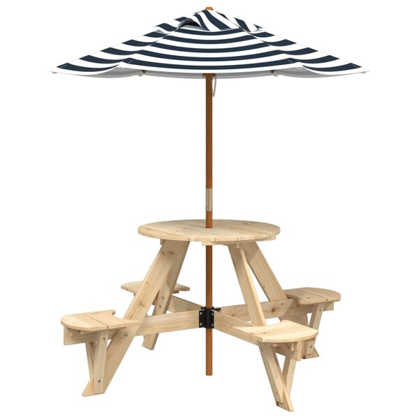 vidaXL Table de pique-nique pour 4 enfants avec parasol rond sapin