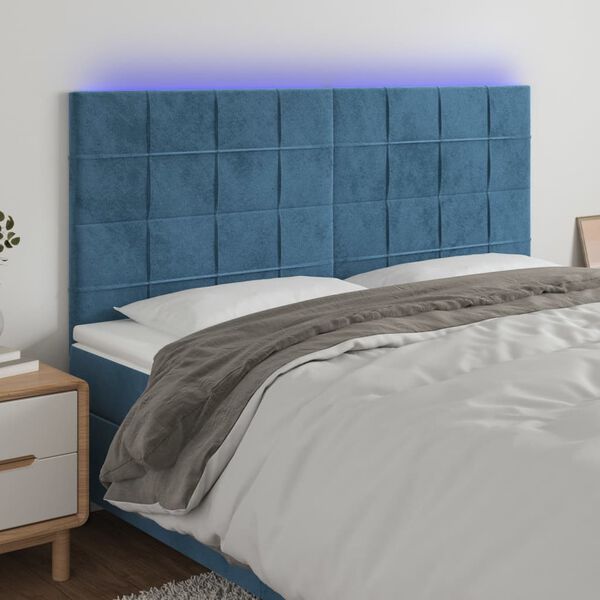vidaXL T&ecirc;te de lit &agrave; LED Bleu fonc&eacute; 200x5x118/128 cm Velours