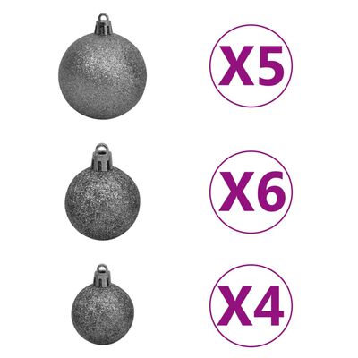 vidaXL Set de boules de Noël avec pic et 150 LED 61 pcs Blanc et gris