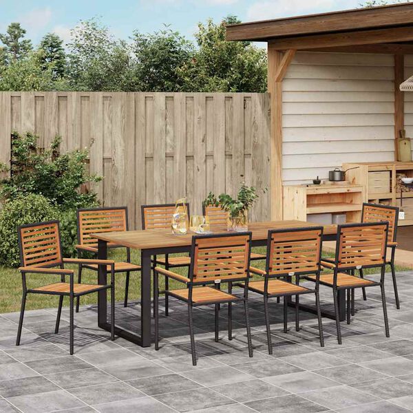 vidaXL Ensemble de salle &agrave; manger pour jardin 9 pcs Noir