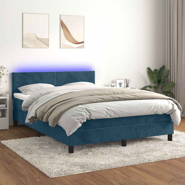 vidaXL Sommier &agrave; lattes de lit avec matelas LED Bleu fonc&eacute; 140x190 cm