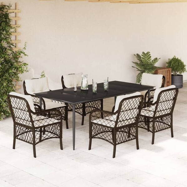 vidaXL Ensemble &agrave; manger de jardin et coussins 7 pcs marron rotin