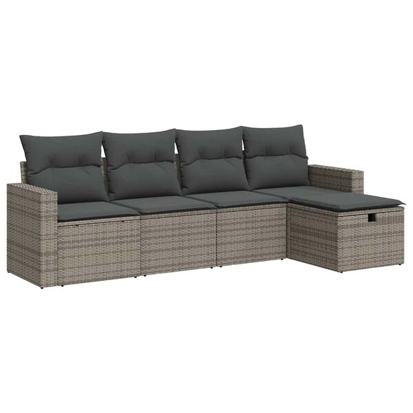 vidaXL Salon de jardin 5 pcs avec coussins gris r&eacute;sine tress&eacute;e